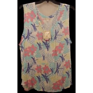 Juniper + Lime Womens Short Sleeve Floral Tank Top Aqua Splash Size 3X Rayon NWT